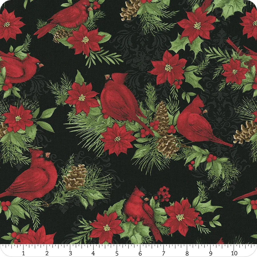 Cardinal Charm Large Allover Black Susan Winget Wilmington Prints Cotton Fabric WP-3023-39929-937
