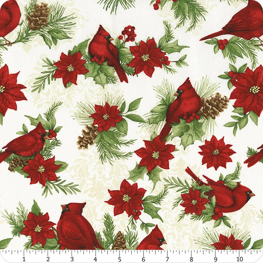 Cardinal Charm Large Allover Cream Susan Winget Wilmington Prints Cotton Fabric WP-3023-39929-137