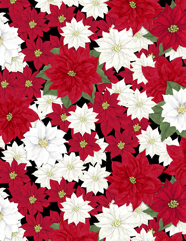 Cardinal Charm Packed Poinsettias Black Susan Winget Wilmington Prints Cotton Fabric WP-3023-39928-931