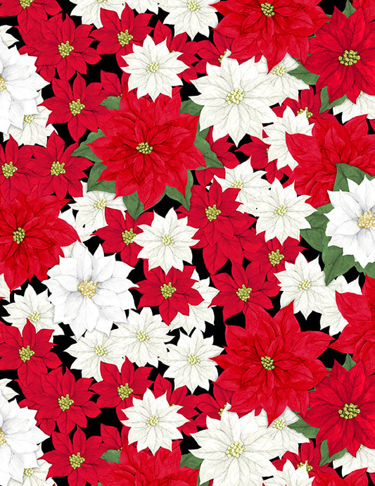 Cardinal Charm Packed Poinsettias Black Susan Winget Wilmington Prints Cotton Fabric WP-3023-39928-931