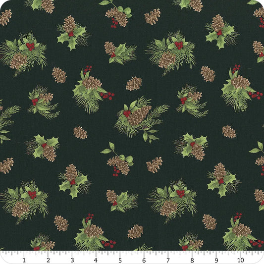 Cardinal Charm Pine Cone Toss Black Susan Winget Wilmington Prints Cotton Fabric WP-3023-39931-972