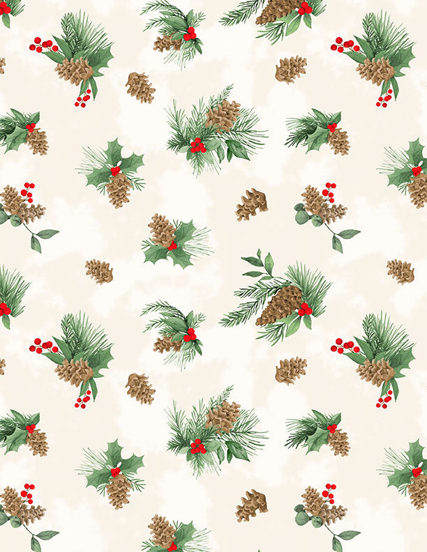 Cardinal Charm Pine Cone Toss Cream Susan Winget Wilmington Prints Cotton Fabric WP-3023-39931-172