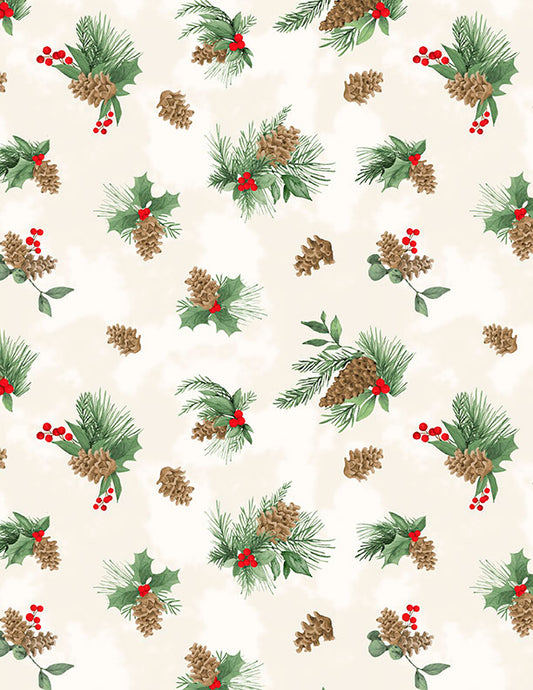 Cardinal Charm Pine Cone Toss Cream Susan Winget Wilmington Prints Cotton Fabric WP-3023-39931-172