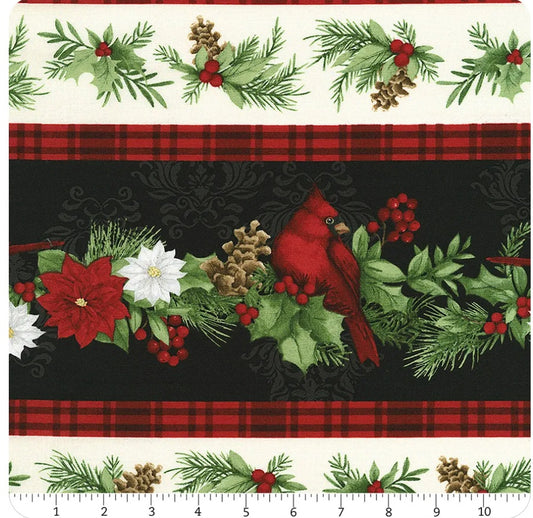 Cardinal Charm Repeating Border Black Susan Winget Wilmington Prints Cotton Fabric WP-3023-39927-139