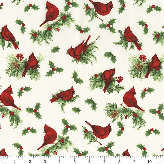 Cardinal Charm Toss Cream Susan Winget Wilmington Prints Cotton Fabric WP-3023-39930-173