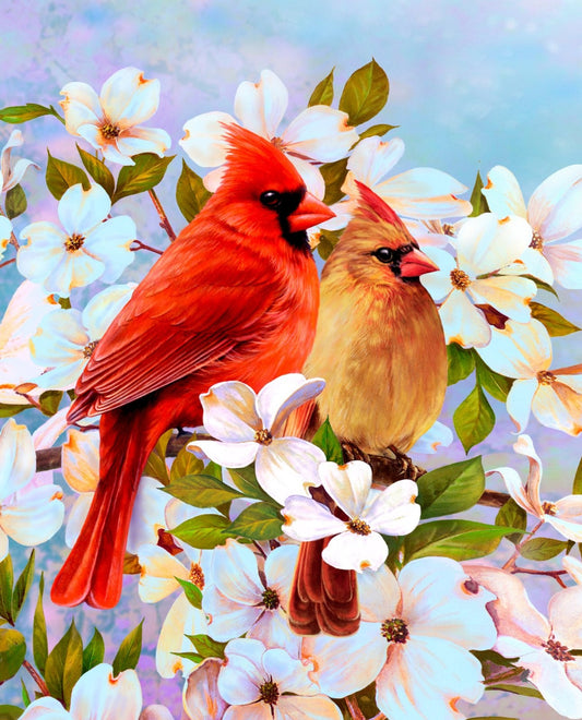 Cardinal Pair & Dogwood Panel 35" Multi David Textiles Cotton Fabric DT-GG-0031-9C-1