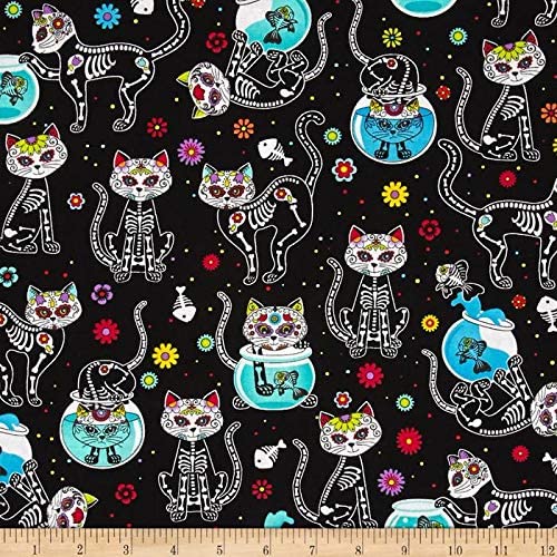 Day of the Dead Cats Kitties Sugar Skull Timeless Treasures Cotton Fabric