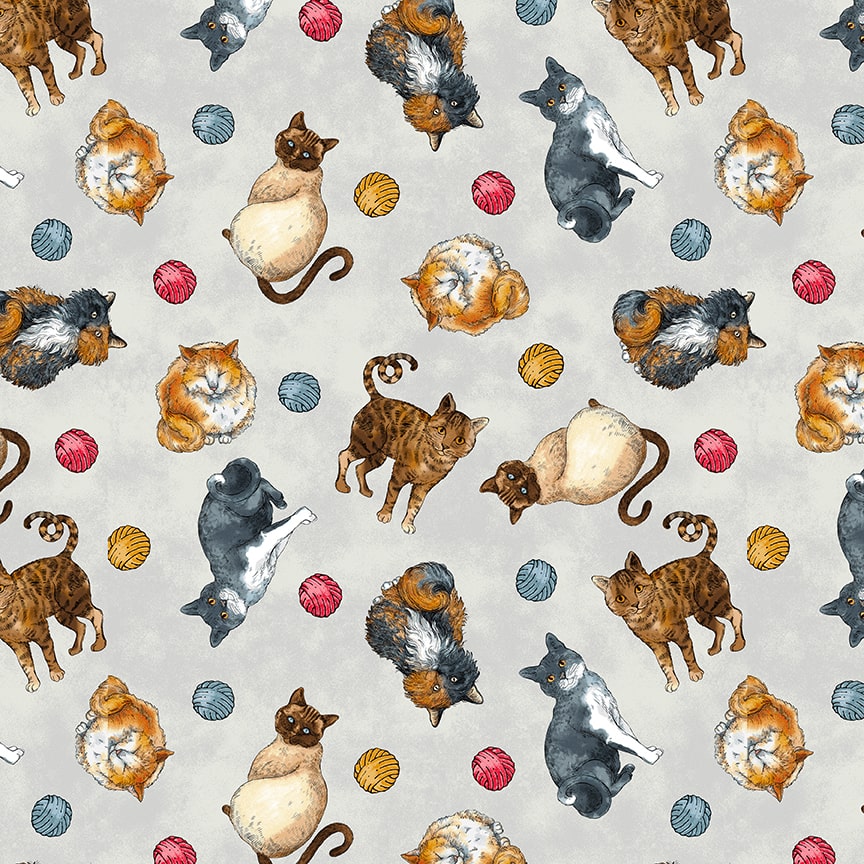 Cat Rescue Cat Toss Gray Grace Violet Designs Henry Glass Cotton Fabric