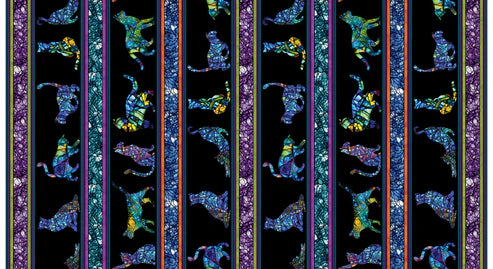 Cat Artistry Fractal Stripe Multi Peggy Collins Benartex Cotton Fabric BE-16735-99