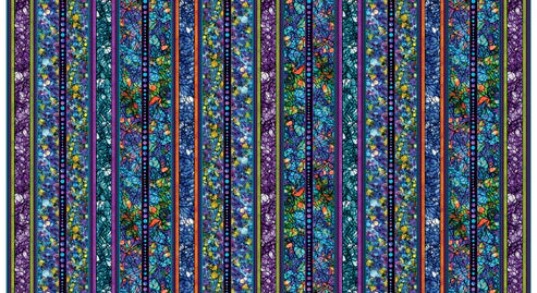 Cat Artistry Stripe Black Multi Peggy Collins Benartex Cotton Fabric BE-16733-12