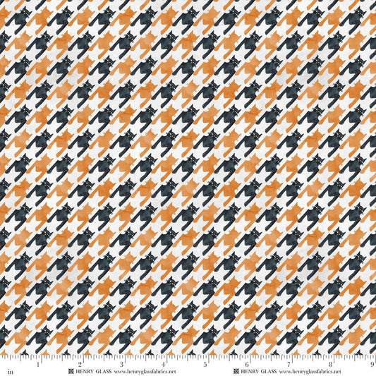 Cat House Houndstooth Cats White Mayo Moreno Henry Glass Cotton Fabric HG-2597-104