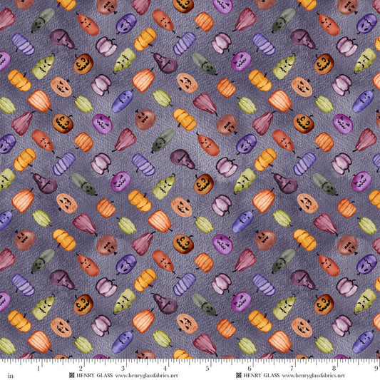 Cat House Teeny Pumpkins Purple Mayo Moreno Henry Glass Cotton Fabric HG-2598-54