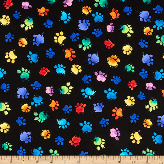 Cat Paws Meow-Za Multi Colored Paws Black Chong-A-Hwang Timeless Treasures Cotton Fabric