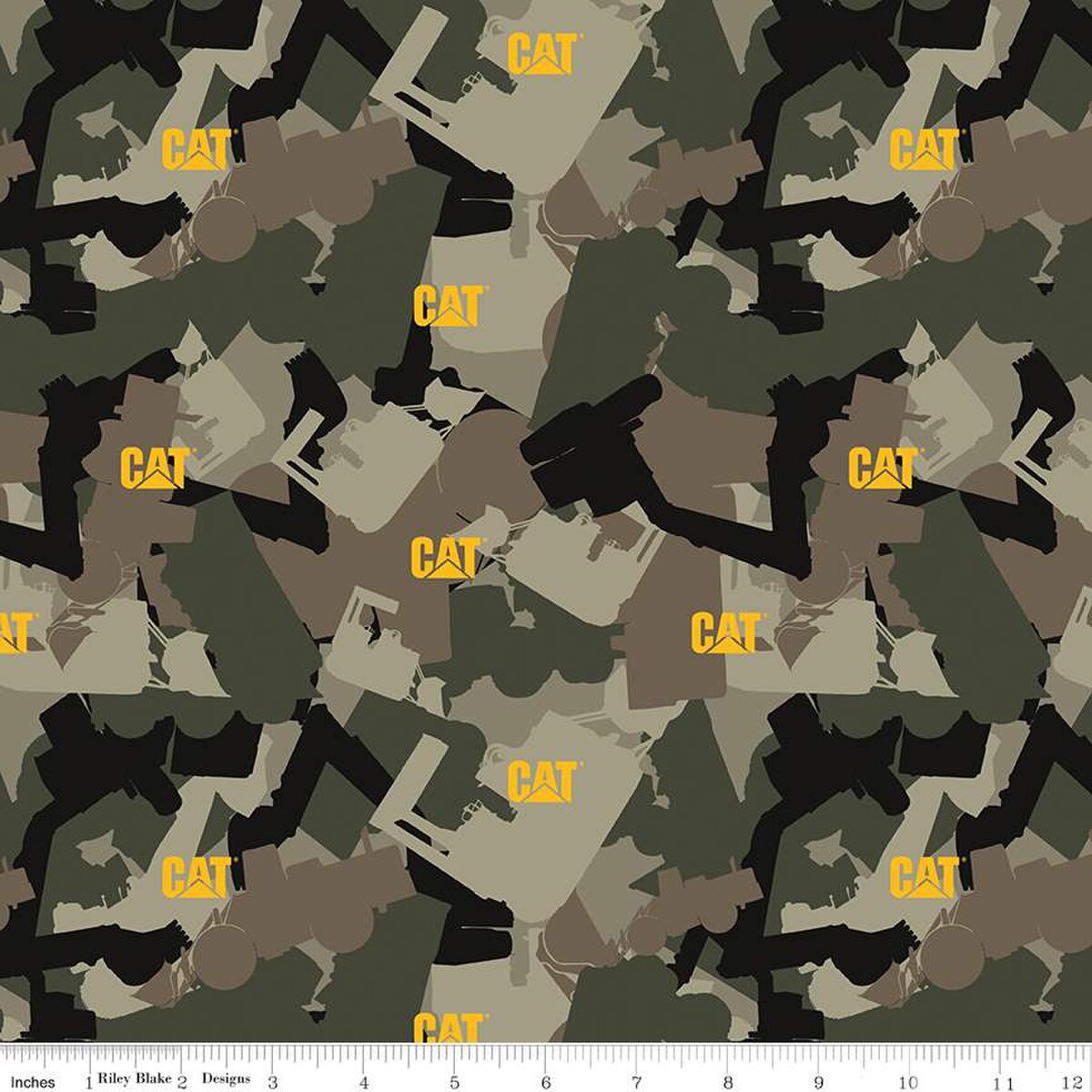 Caterpillar 100 Years Camo Green Licensed Riley Blake Cotton Fabric RB-C16721-GREEN