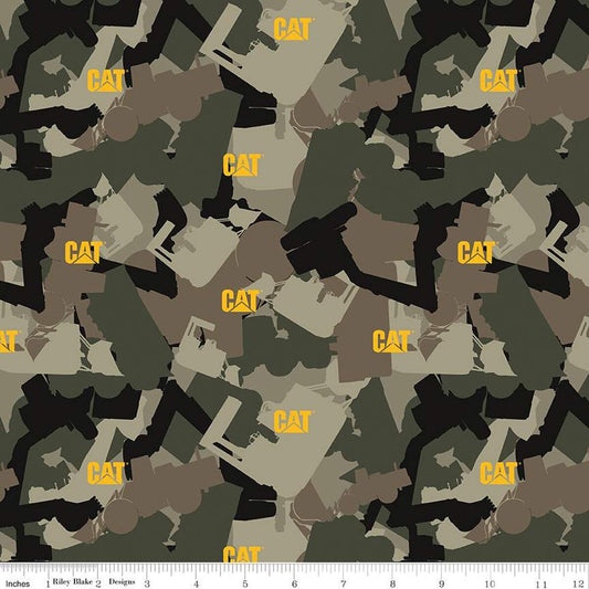 Caterpillar 100 Years Camo Green Licensed Riley Blake Cotton Fabric RB-C16721-GREEN