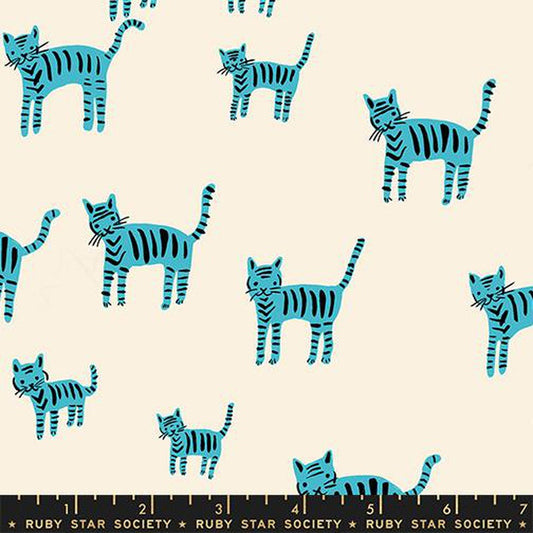 Catnap Tiger Stripes Turquoise Alexia Marcelle Abegg Ruby Star Society Moda Cotton Fabric MD-RS4132-14