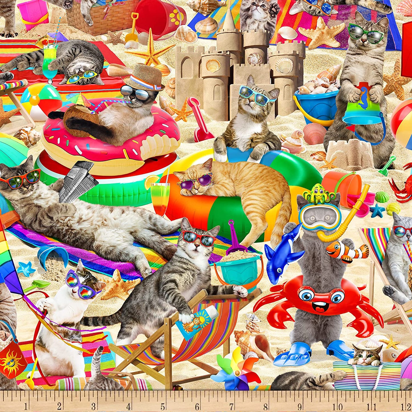 Cats Chilling Beach Cool Cats Timeless Treasures Cotton Fabric