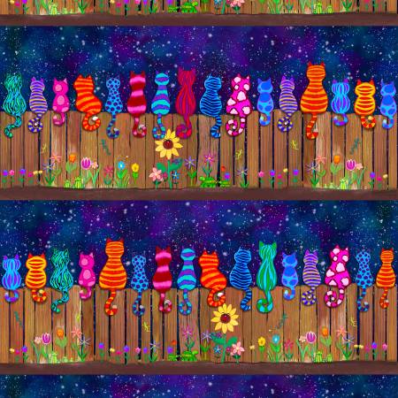 Cats Colorful Cats A Fence 11 Stripe Timeless Treasures Cotton