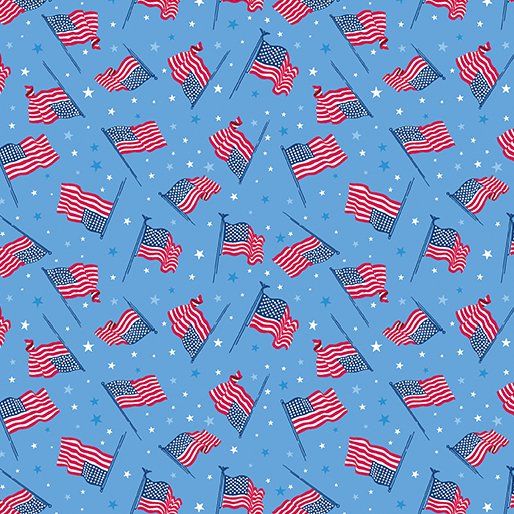 Celebrate the USA Flags of the USA Medium Blue Kanvas Studio Benartex Cotton Fabric BE-15200-54