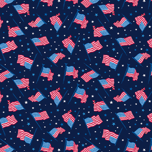 Celebrate the USA Flags of the USA Navy Kanvas Studio Benartex Cotton Fabric BE-15200-56