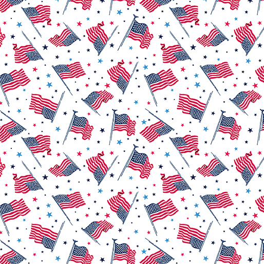 Celebrate the USA Flags of the USA White Kanvas Studio Benartex Cotton Fabric BE-15200-09