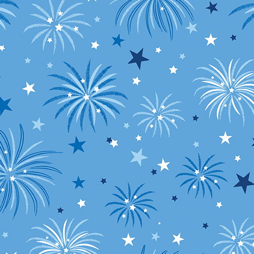 Celebrate the USA Patriotic Fireworks Medium Blue Kanvas Studio Benartex Cotton Fabric BE-15198-54
