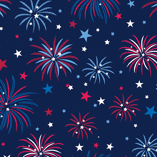 Celebrate the USA Patriotic Fireworks Navy Kanvas Studio Benartex Cotton Fabric BE-15198-56