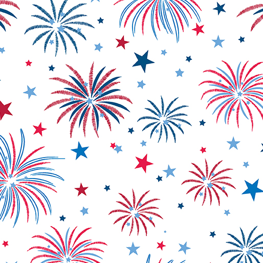 Celebrate the USA Patriotic Fireworks White Kanvas Studio Benartex Cotton Fabric BE-15198-09