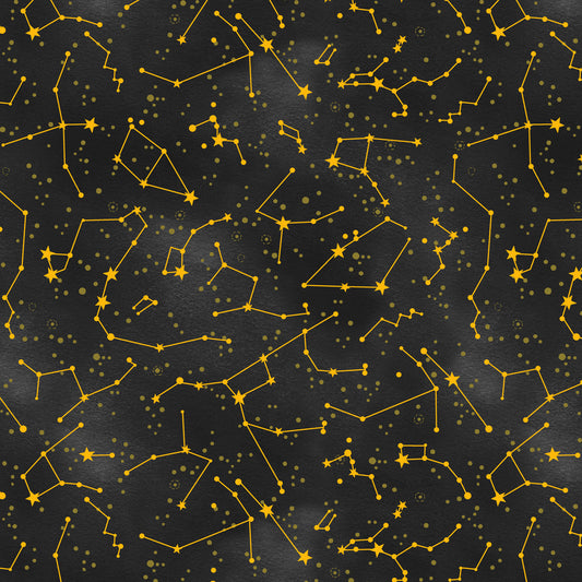 Celestial Galaxy Constellation Allover Black Color Pop Studio Blank Quilting Cotton Fabric