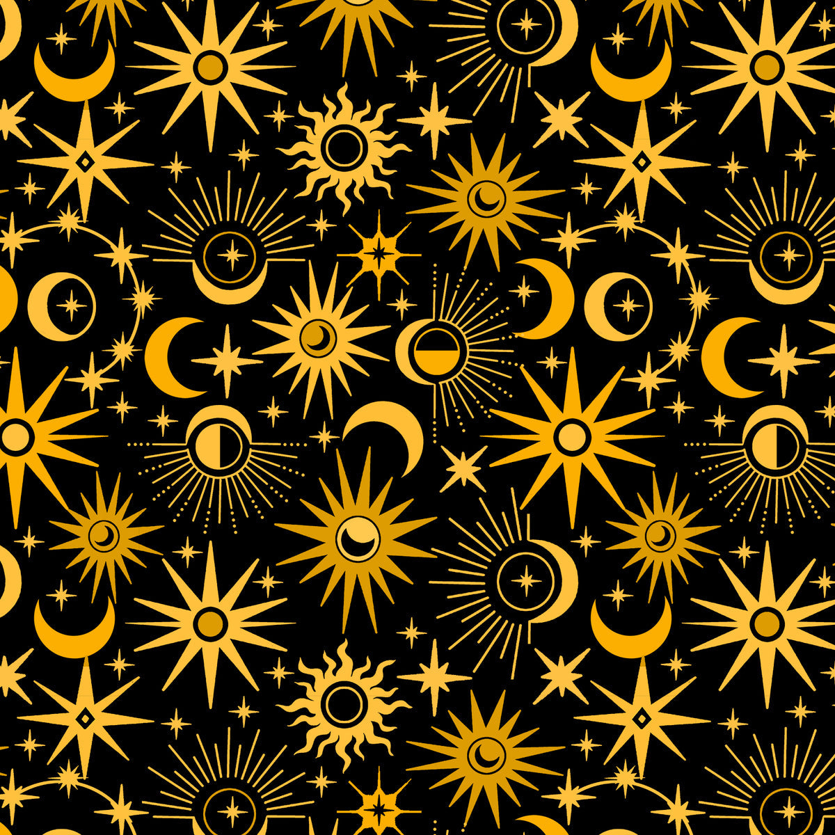 Celestial Galaxy Stars Allover Black Color Pop Studio Blank Quilting Cotton Fabric