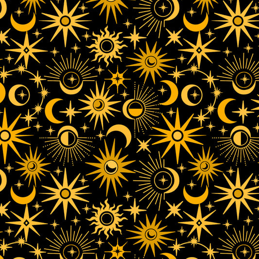 Celestial Galaxy Stars Allover Black Color Pop Studio Blank Quilting Cotton Fabric