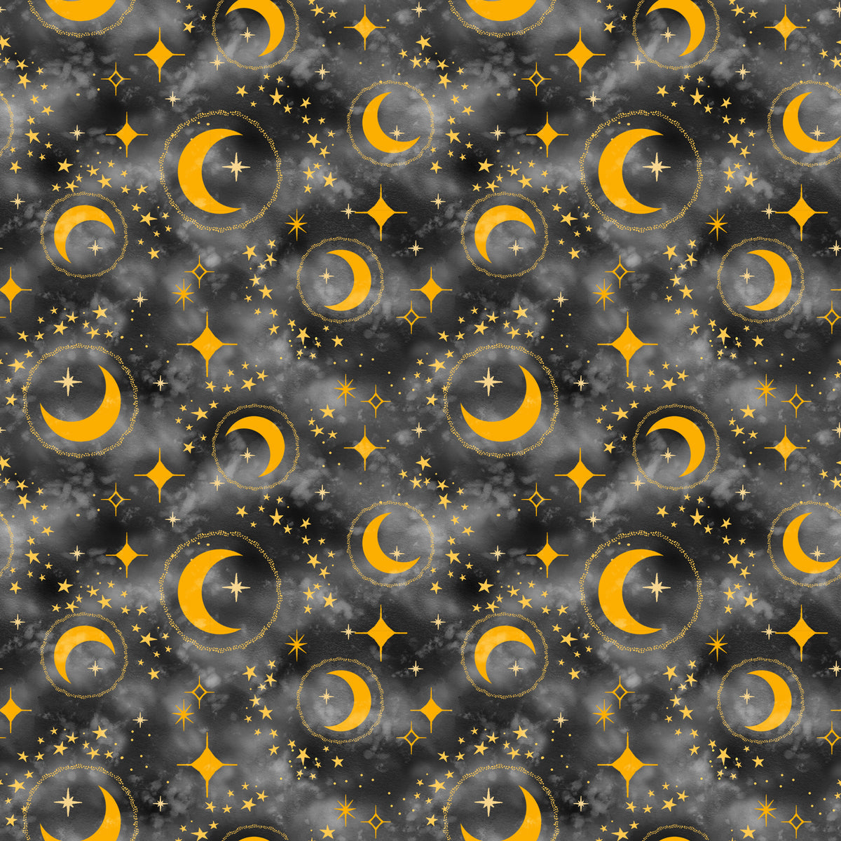 Celestial Galaxy Tossed Crescent Moons and Stars Charcoal Black Color Pop Studio Blank Quilting Cotton Fabric