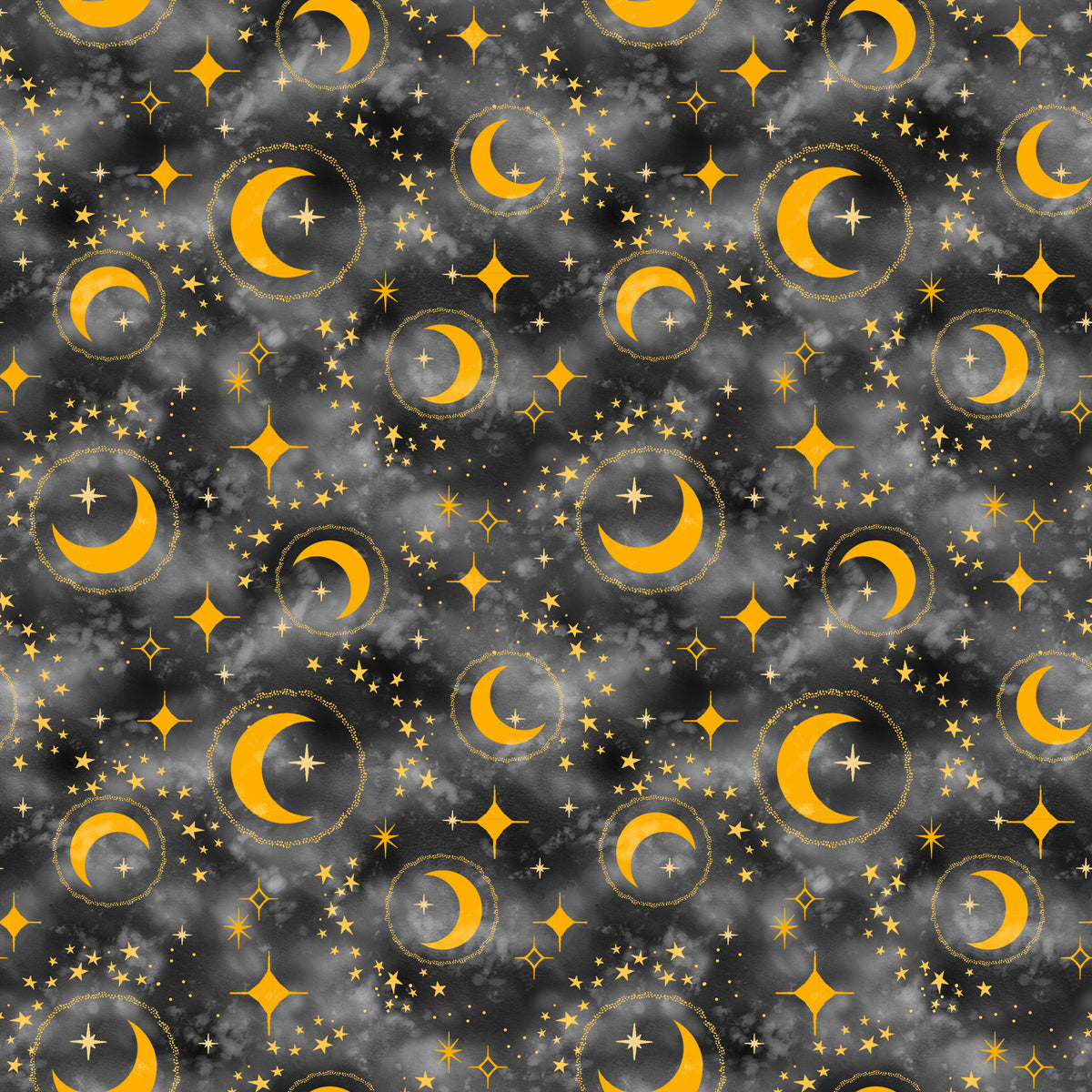 Celestial Galaxy Tossed Crescent Moons and Stars Charcoal Black Color Pop Studio Blank Quilting Cotton Fabric | US Fabric Shop