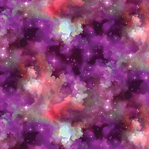 Celestial Skies Light Show Sky Fuchsia Purple Skyline Studio Benartex Cotton Fabric BE-16623P-25