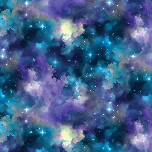 Celestial Skies Light Show Sky Blue Purple Skyline Studio Benartex Cotton Quilting Fabric BE-16623P-55 | US Fabric Shop