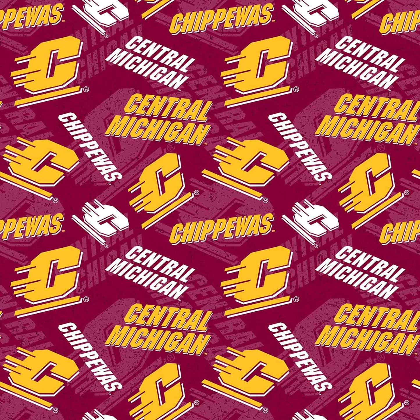 Central Michigan Chippewas NCAA College Tone on Tone Sykel Cotton Fabric