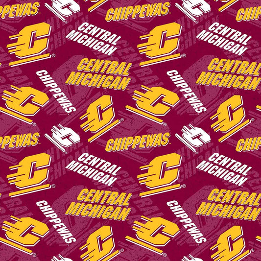 Central Michigan Chippewas NCAA College Tone on Tone Sykel Cotton Fabric