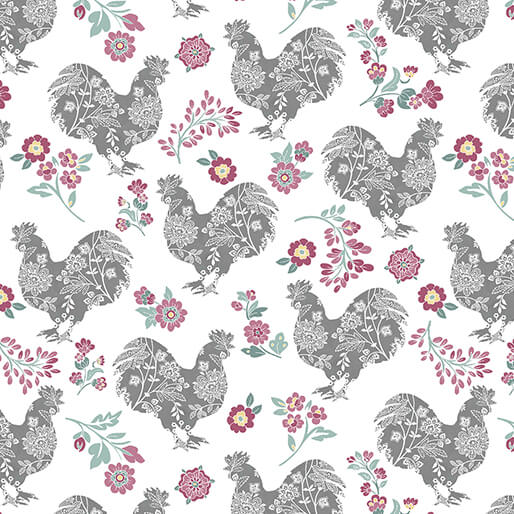 Chalk Barn Paint Roosters CharcRose Shannon Roberts Benartex Cotton Fabric