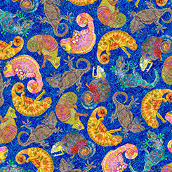 Colorful Chameleons Chameleon Packed Yellow Nancy Moore Quilting Treasures Cotton Fabric