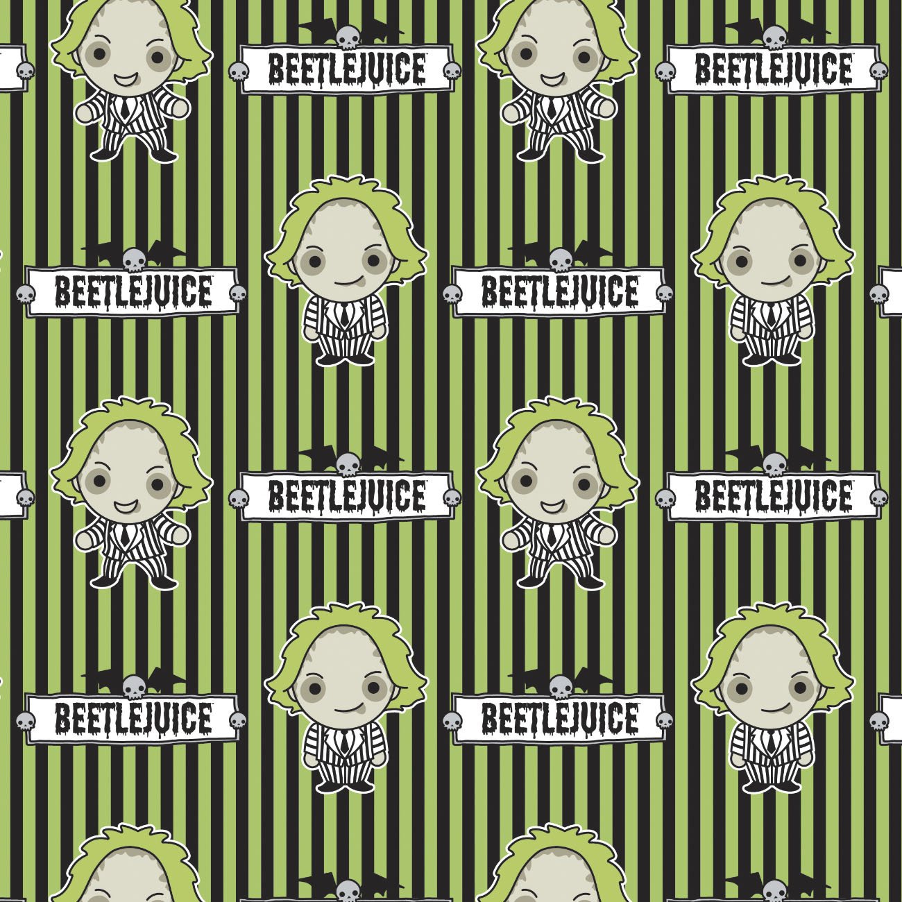 Beetlejuice Chibi Green Halloween Camelot Cotton Fabric