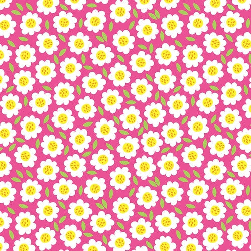 Chasing Rainbows Tossed Flower Pink Emily Dumas Henry Glass Cotton fabric