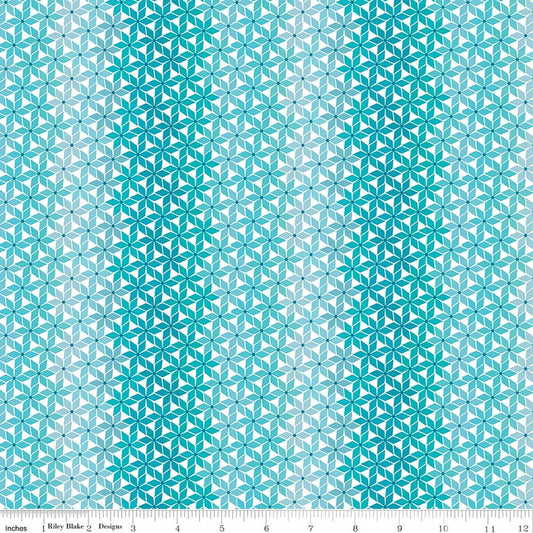 Chasing Rainbows Stellar Weave 6 point stars Aqua Leslie Ryan Blooming Boldly Riley Blake Cotton Fabric RB-C18014-AQUA