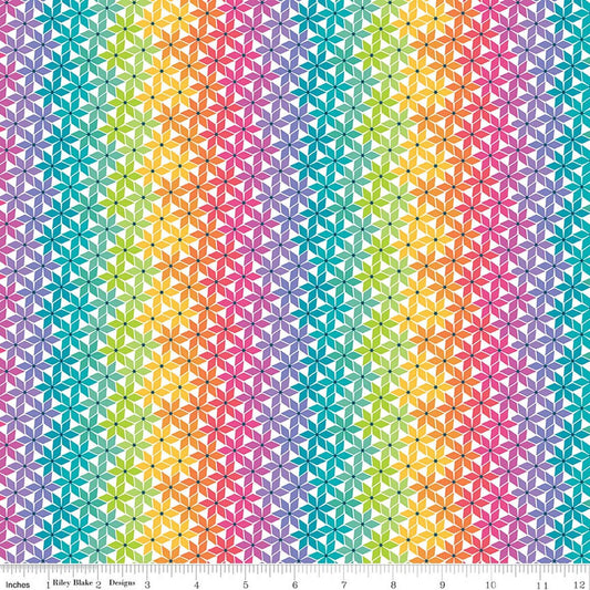 Chasing Rainbows Stellar Weave 6 point stars Rainbow Leslie Ryan Blooming Boldly Riley Blake Cotton Fabric RB-C18014-RAINBOW