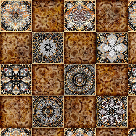 Checkmate Checkerboard Medallion Brown Dan Morris Quilting Treasures Cotton Fabric