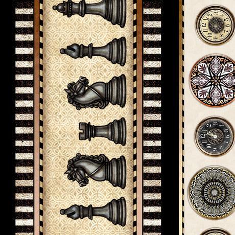 Checkmate Chess Stripe Beige Dan Morris Quilting Treasures Cotton Fabric