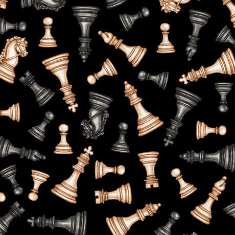 Checkmate Chess Toss Black Dan Morris Quilting Treasures Cotton Fabric