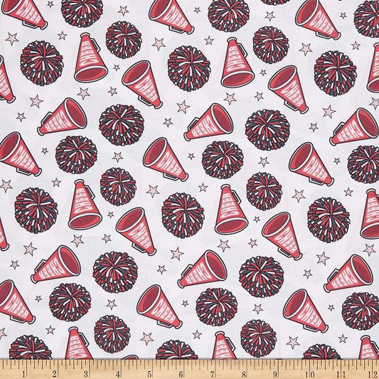 Cheer Pompom Super Sports Red and Black Paintbrush Studios Cotton Fabric