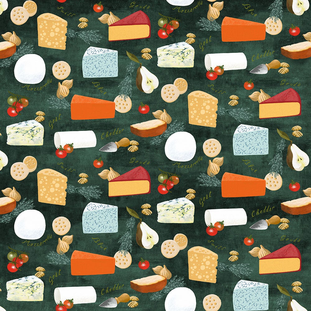 Cheese Plate Tossed Allover Charcuterie and Cheese Sykel Cotton Fabric