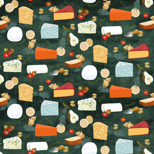Cheese Plate Tossed Allover Charcuterie and Cheese Sykel Cotton Fabric