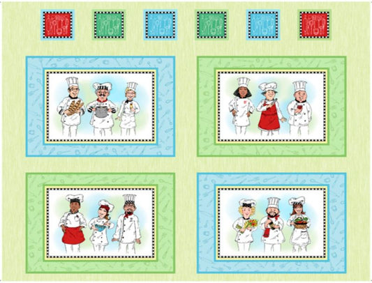 Chef's Special Chef's Picture Patches Panel 36" Green Quilting Treasures Cotton Fabric